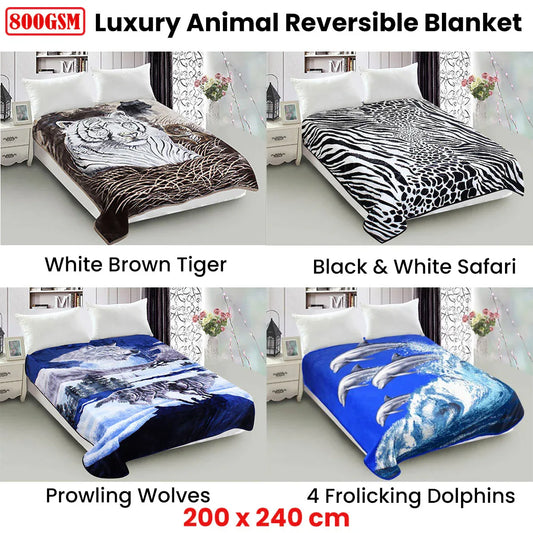 800GSM Luxury Reversible Animal Mink Blanket Queen 200 x 240 cm Frolicking Dolphins - Mekamart Australia