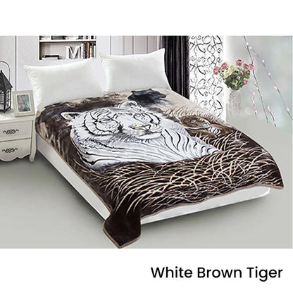 800GSM Luxury Reversible Animal Mink Blanket Queen 200 x 240 cm White Brown Tiger - Mekamart Australia