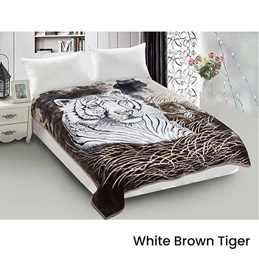 800GSM Luxury Reversible Animal Mink Blanket Queen 200 x 240 cm White Brown Tiger - Mekamart Australia