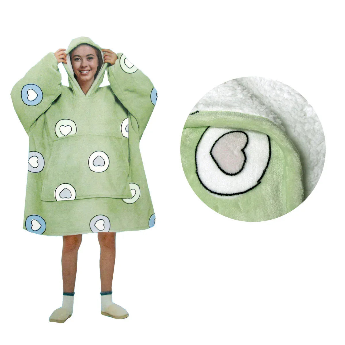 Blanket Hoodie with Sherpa Reverse Apple Hearts - Mekamart Australia