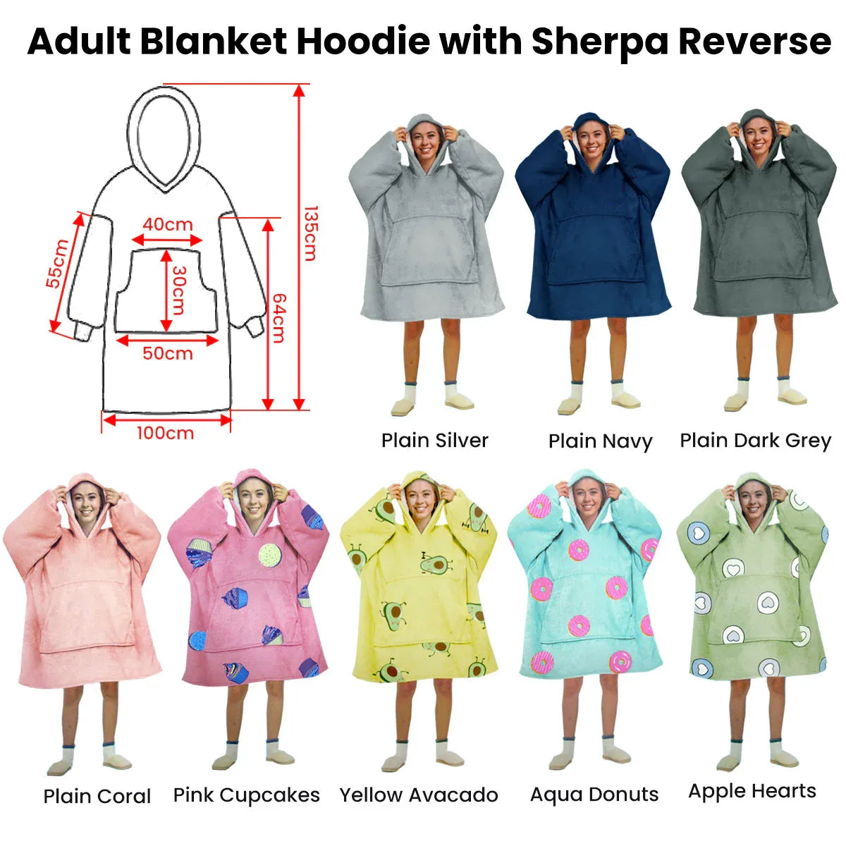 Blanket Hoodie with Sherpa Reverse Apple Hearts - Mekamart Australia