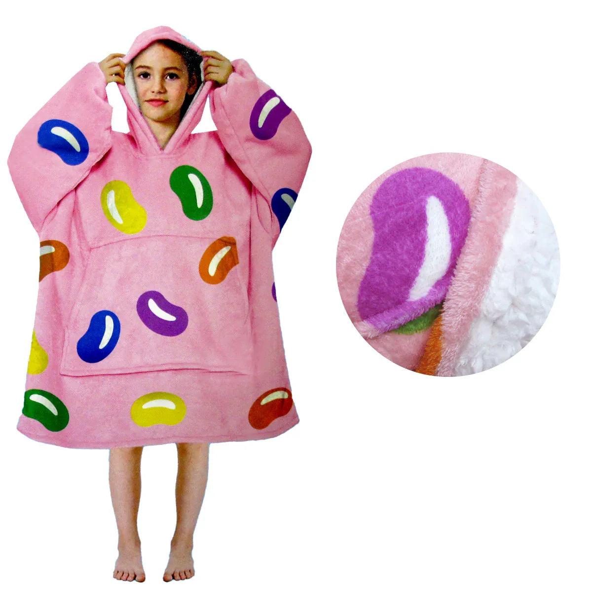 Girls Comfy Warm Blanket Hoodie with Sherpa Fleece Reverse Jelly Beans - Mekamart Australia