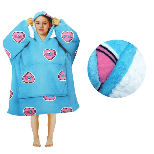 Girls Comfy Warm Blanket Hoodie with Sherpa Fleece Reverse Love Hearts - Mekamart Australia