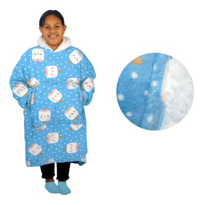 Girls Comfy Warm Blanket Hoodie with Sherpa Fleece Reverse Marshmallow - Mekamart Australia