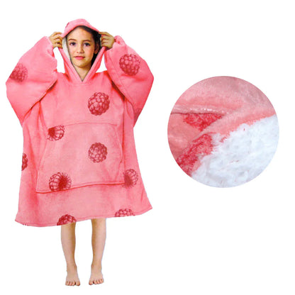 Girls Comfy Warm Blanket Hoodie with Sherpa Fleece Reverse Raspberry - Mekamart Australia