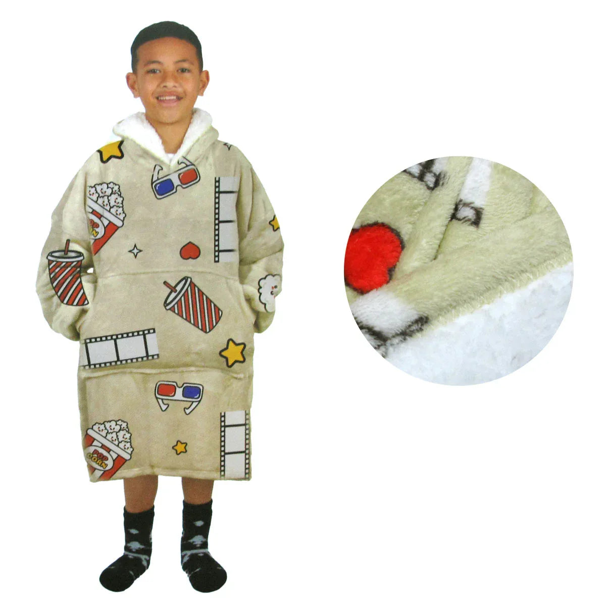 Blanket Hoodie with Sherpa Reverse Taupe Movie Addict - Mekamart Australia