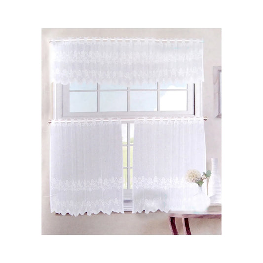 3 Pce Cafe Rose Lace Curtain Set - Mekamart Australia