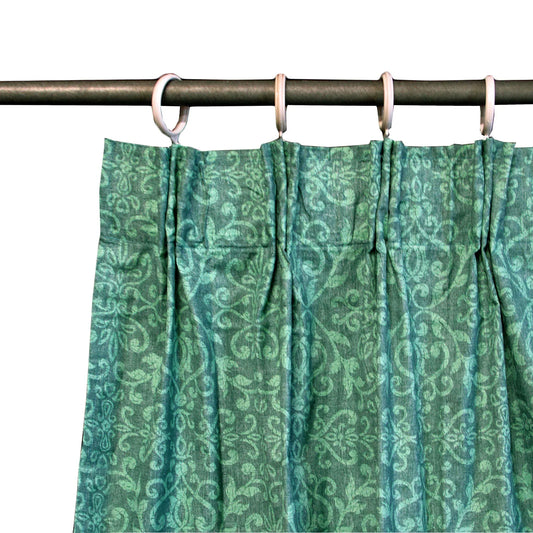 Pair of Acrylic Coated Damask Green Tape Edge Curtains - Mekamart Australia
