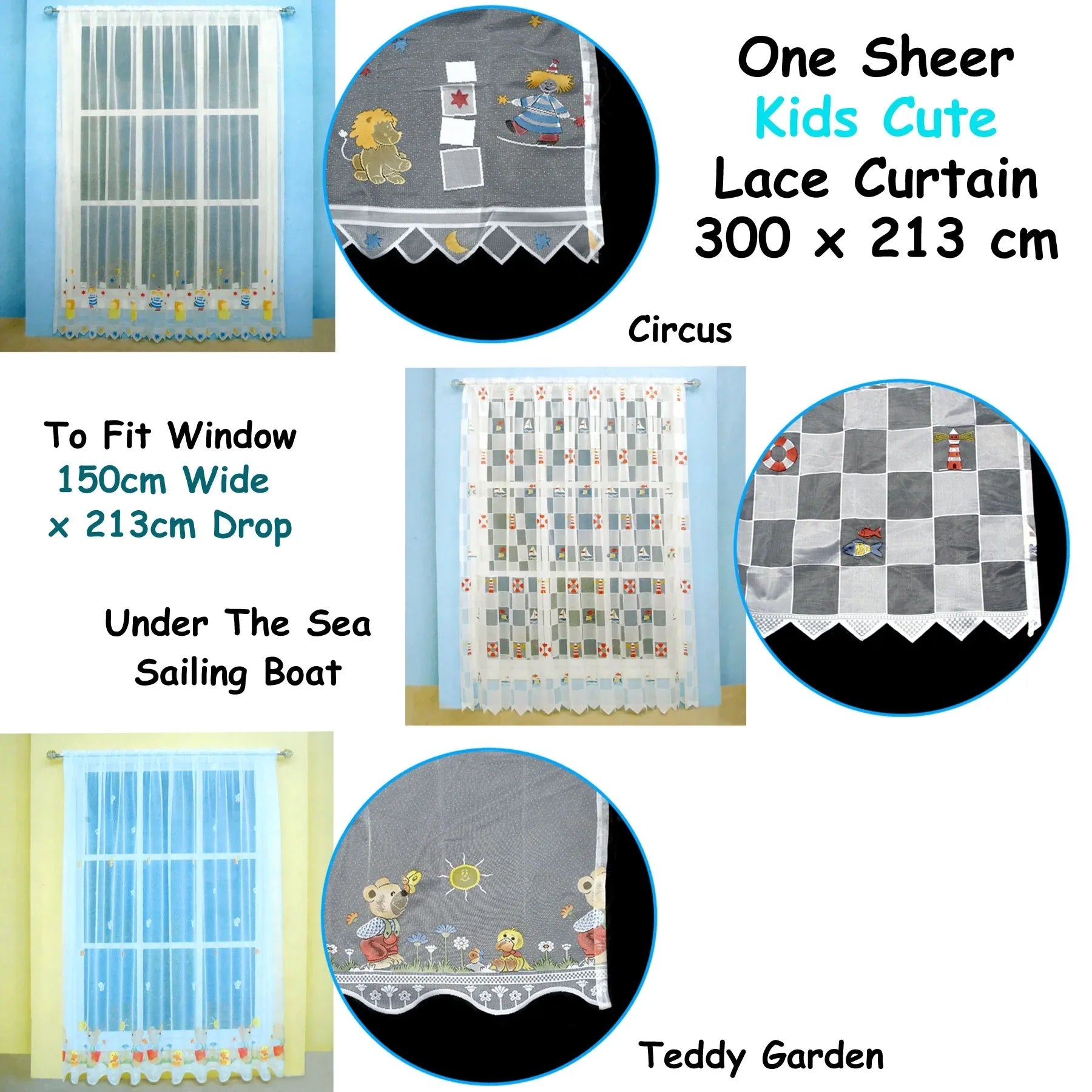 One Piece Kids CuteSheer Lace Curtain Under The Sea Sailing Boat - Mekamart Australia