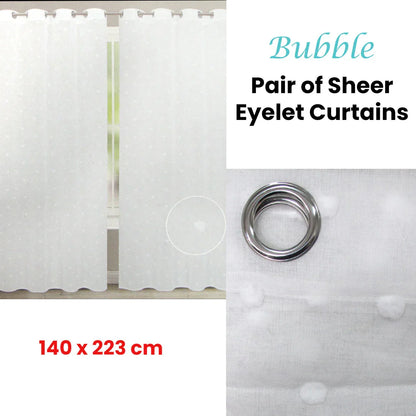 Bubble White Pair of Sheer Eyelet Curtains 140 x 223cm - Mekamart Australia