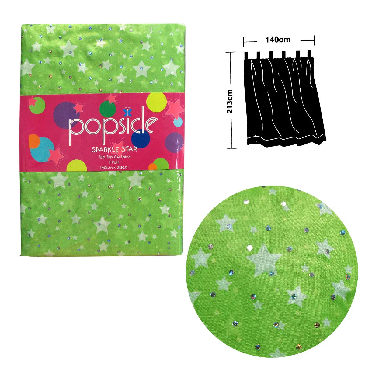 Pair of Organza Sequined Tab Top Curtains Sparkle Star Lime Green 140 x 213 cm - Mekamart Australia