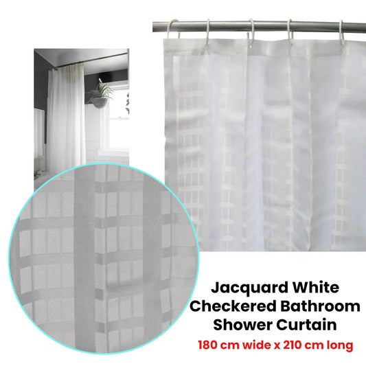 Jacquard White Checkered Bathroom Shower Curtain 180cm wide x 210 cm long - Mekamart Australia