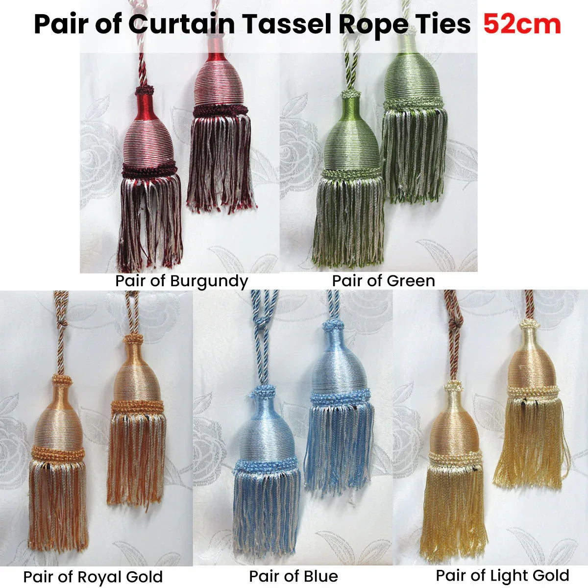 Pair of Curtain Tassel Rope Ties 52cm Green - Mekamart Australia