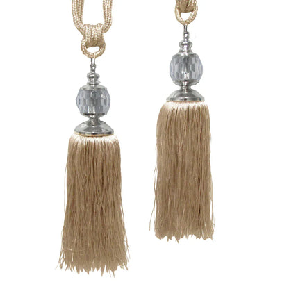Elizabeth Pair of Curtain Tassel Rope Ties Latte/Silver - Mekamart Australia