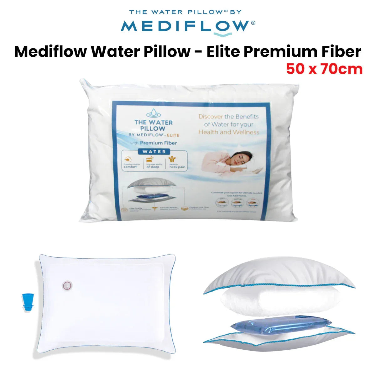 Mediflow Elite Premium Fiber Water Pillow 50 x 70 cm - Mekamart Australia