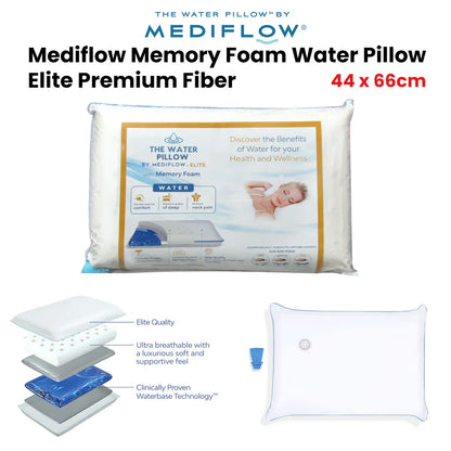 Mediflow Elite Premium Fiber Memory Foam Water Pillow 44 x 66 cm - Mekamart Australia