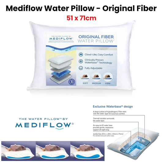Mediflow Adjustable Waterbase Water Neck Pain Reduction Standard Pillow 51 x 71 cm - Mekamart Australia