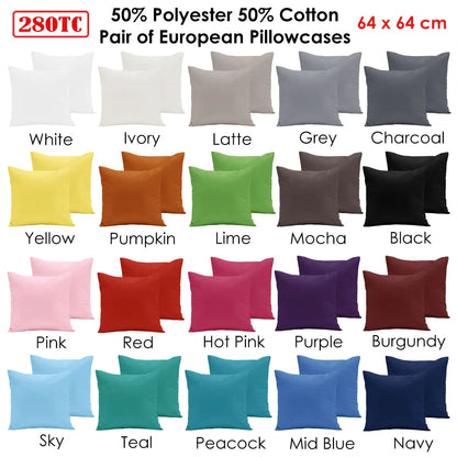 Pair of 280TC Polyester Cotton European Pillowcases Sky - Mekamart Australia