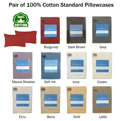 Pair of Cotton Standard Pillowcases 375TC Grey - Mekamart Australia