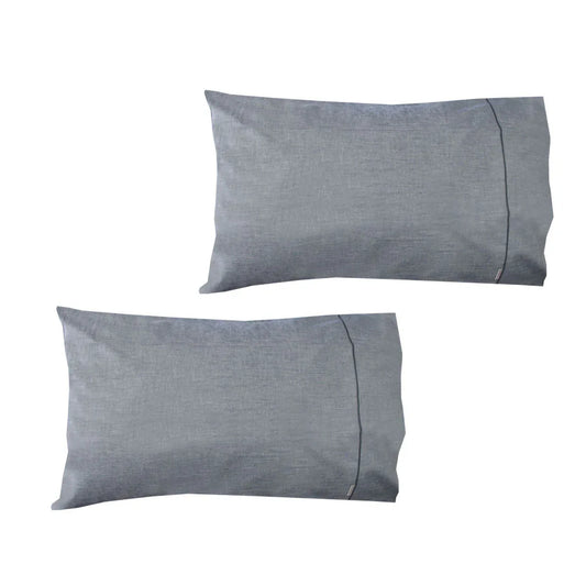 Pair of Chambray Charcoal Cotton Standard Pillowcases 48 x 73 cm - Mekamart Australia