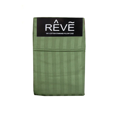 Pair of Reve 100% Cotton Standard Pillowcases 48 x 74 cm Narrow Stripe Olive - Mekamart Australia