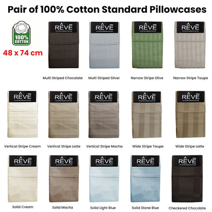 Pair of Reve 100% Cotton Standard Pillowcases 48 x 74 cm Narrow Stripe Olive - Mekamart Australia
