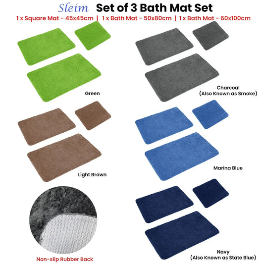 Sleim Set of 3 Bath Mat Set Light Brown - Mekamart Australia