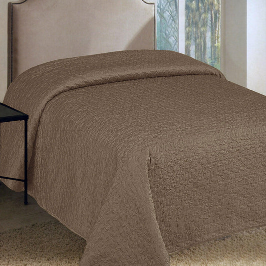 Faux Silk Embroidered Coverlet Coffee QUEEN - Mekamart Australia