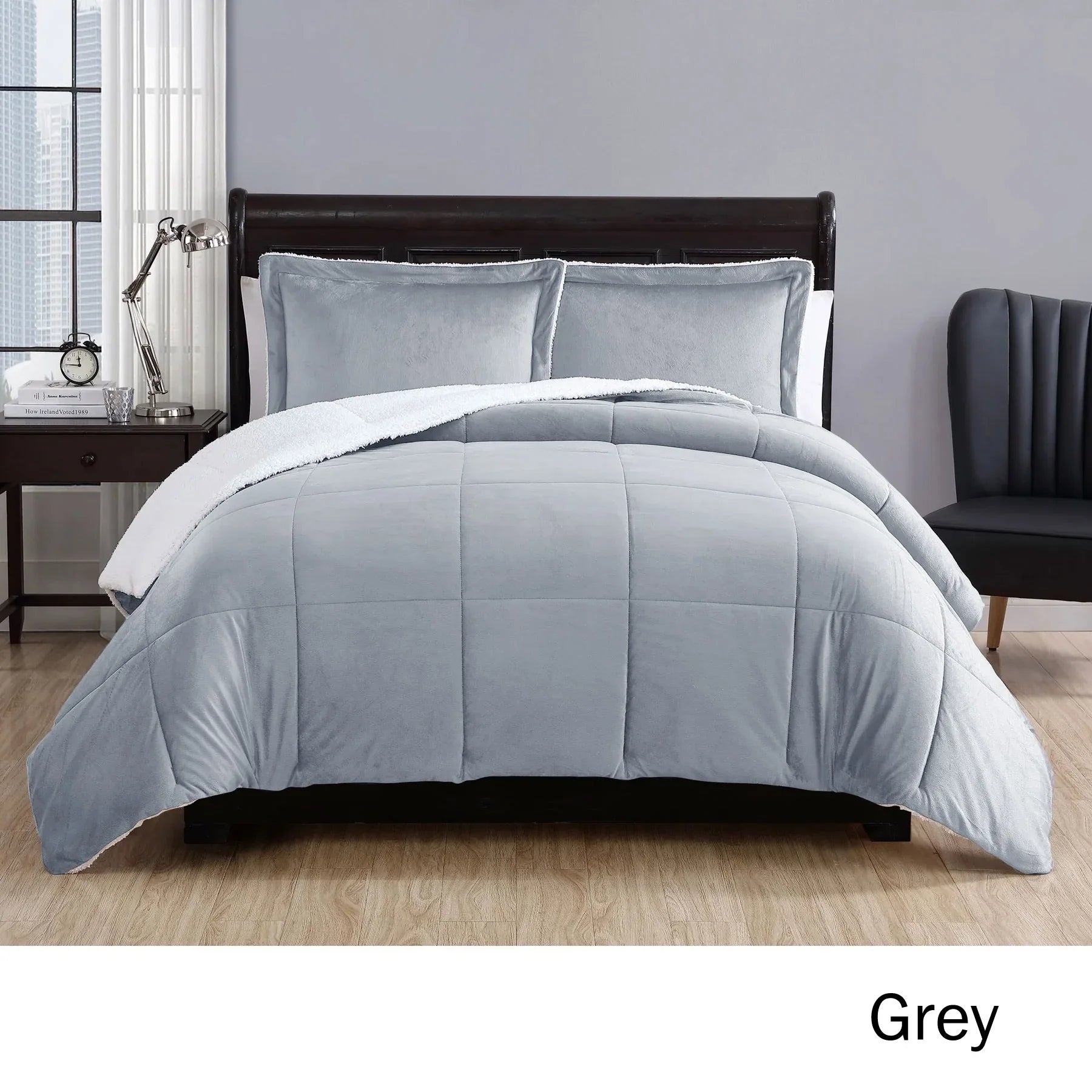 3 Piece Micro Mink Comforter Set Grey Queen - Mekamart Australia