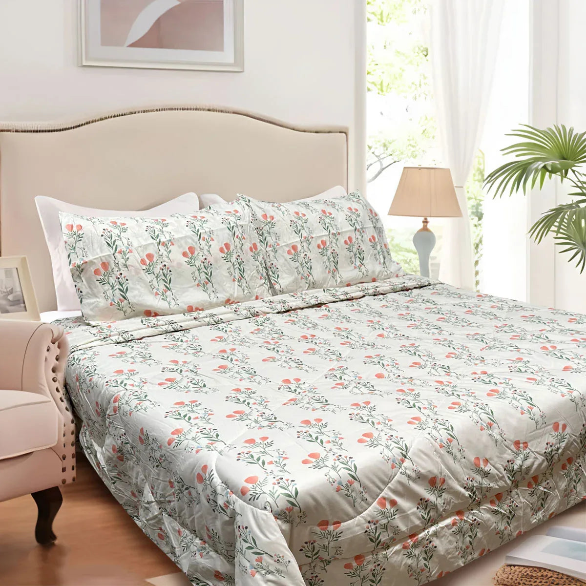 Hotel Living 3 Pce Light Weight Comforter Set Queen/King Corbett Floral Coral - Mekamart Australia