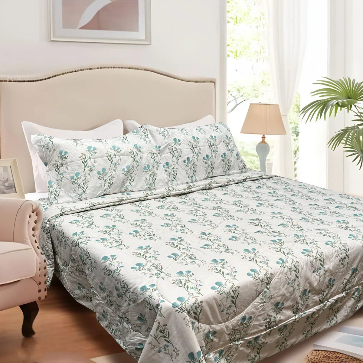 Hotel Living 3 Pce Light Weight Comforter Set Queen/King Corbett Floral Teal - Mekamart Australia