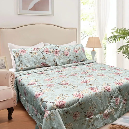 Hotel Living 3 Pce Light Weight Comforter Set Queen/King Corbett Floral Vintage - Mekamart Australia
