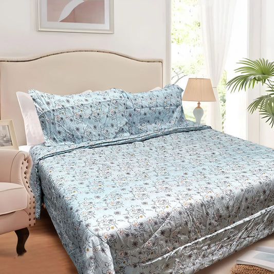 Hotel Living 3 Pce Light Weight Comforter Set Queen/King Corbett Floral Blue - Mekamart Australia