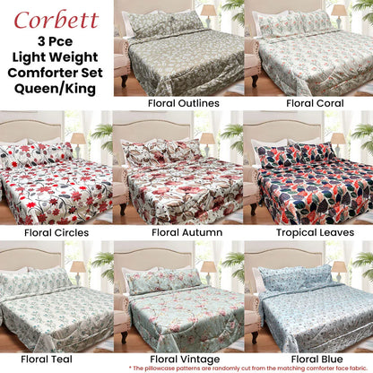 Hotel Living 3 Pce Light Weight Comforter Set Queen/King Corbett Floral Blue - Mekamart Australia