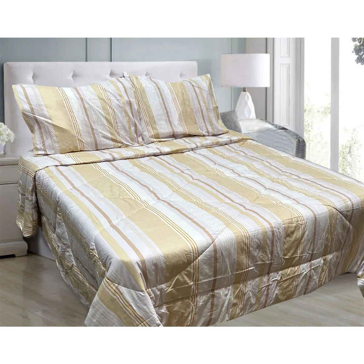 Hotel Living 3 Pce Light Weight Comforter Set Queen/King Oscar Stripes - Mekamart Australia