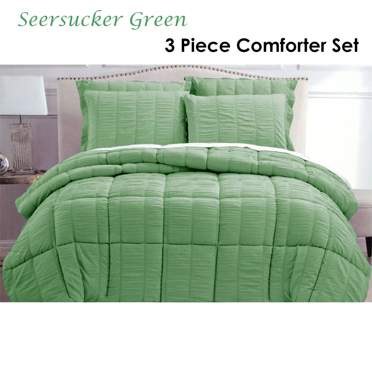 Hotel Living Seersucker Comforter Set Queen Green - Mekamart Australia