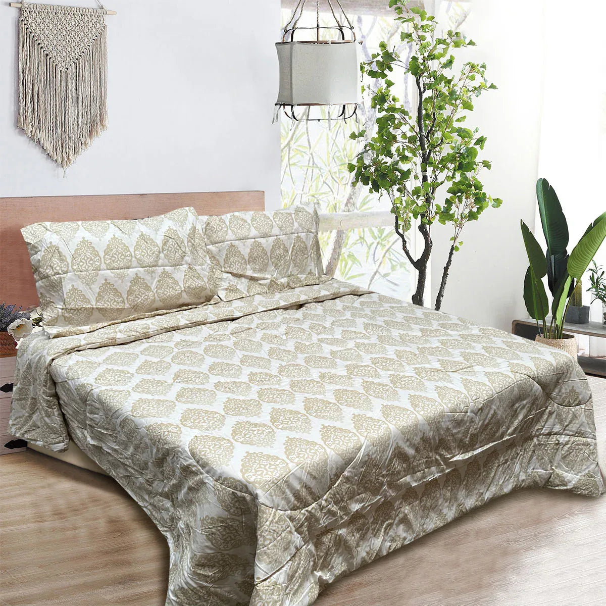 Hotel Living 3 Pce Light Weight Comforter Set Queen/King Ultimo Light Gold - Mekamart Australia