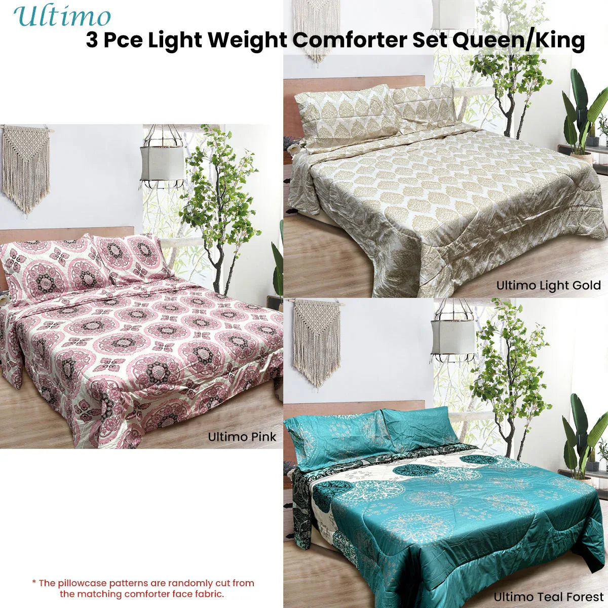 Hotel Living 3 Pce Light Weight Comforter Set Queen/King Ultimo Light Gold - Mekamart Australia