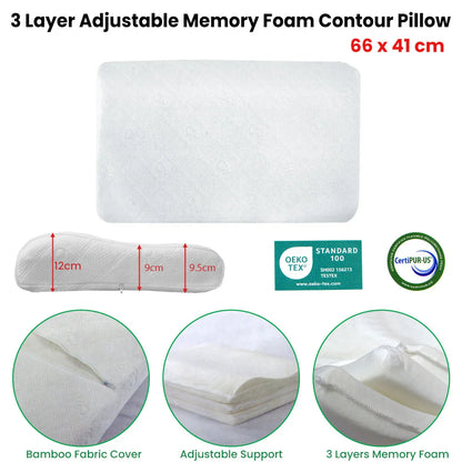 Hotel Living Adjustable 3-Layer Memory Foam Contour Pillow 41x66cm - Mekamart Australia