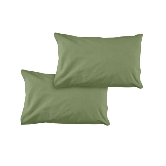 Pair of Solid Colour Microfiber Standard Pillowcases 48x73cmx15cm (Flap) Olive - Mekamart Australia