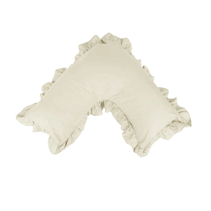 Artex Polyester Cotton V Shape Ruffle Pillowcase Cream - Mekamart Australia