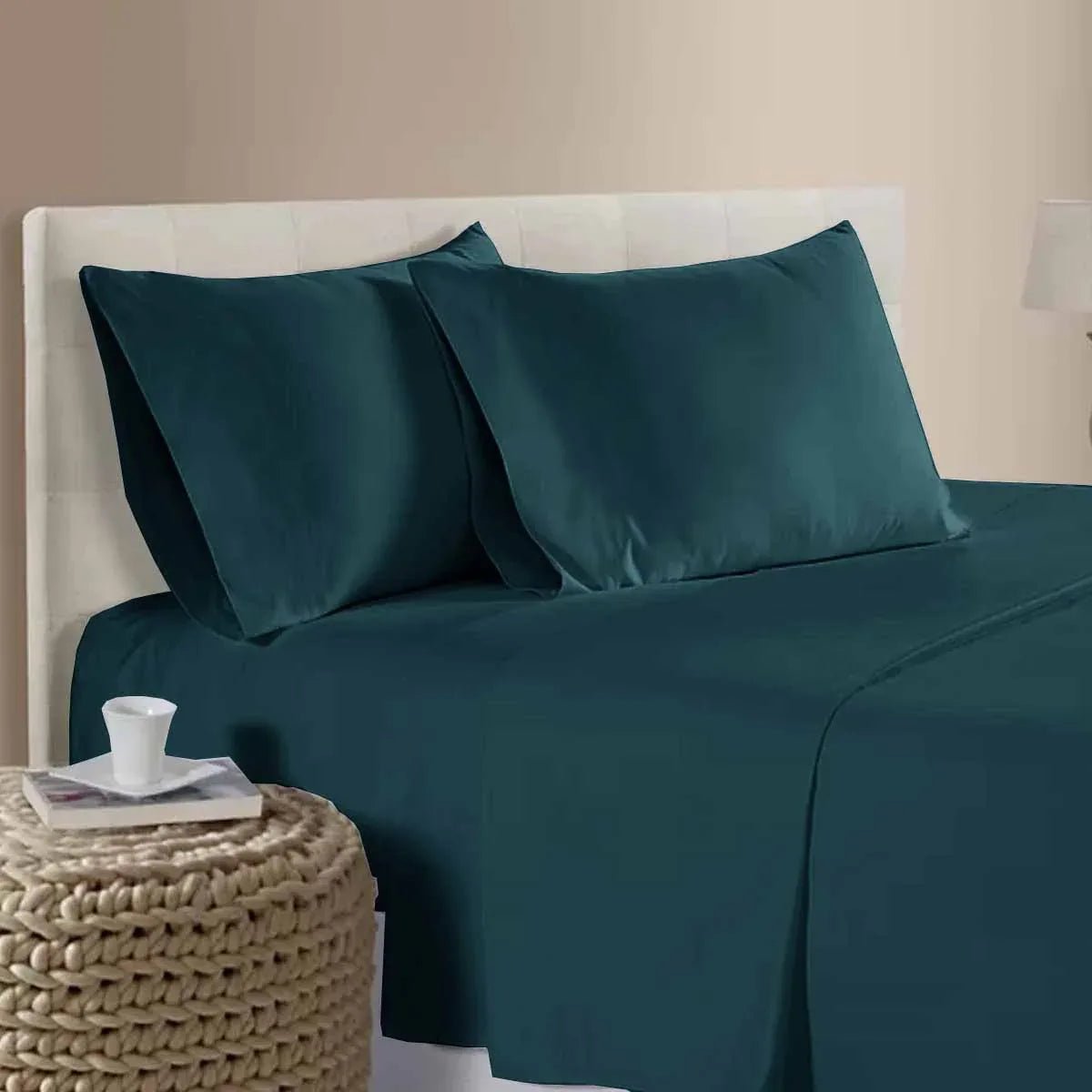 400TC 100% Cotton Sateen Premium Sheet Set 40cm Wall Dark Teal Queen - Mekamart Australia