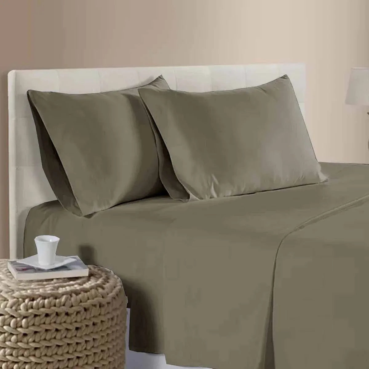 400TC 100% Cotton Sateen Premium Sheet Set 40cm Wall Mocha Single - Mekamart Australia