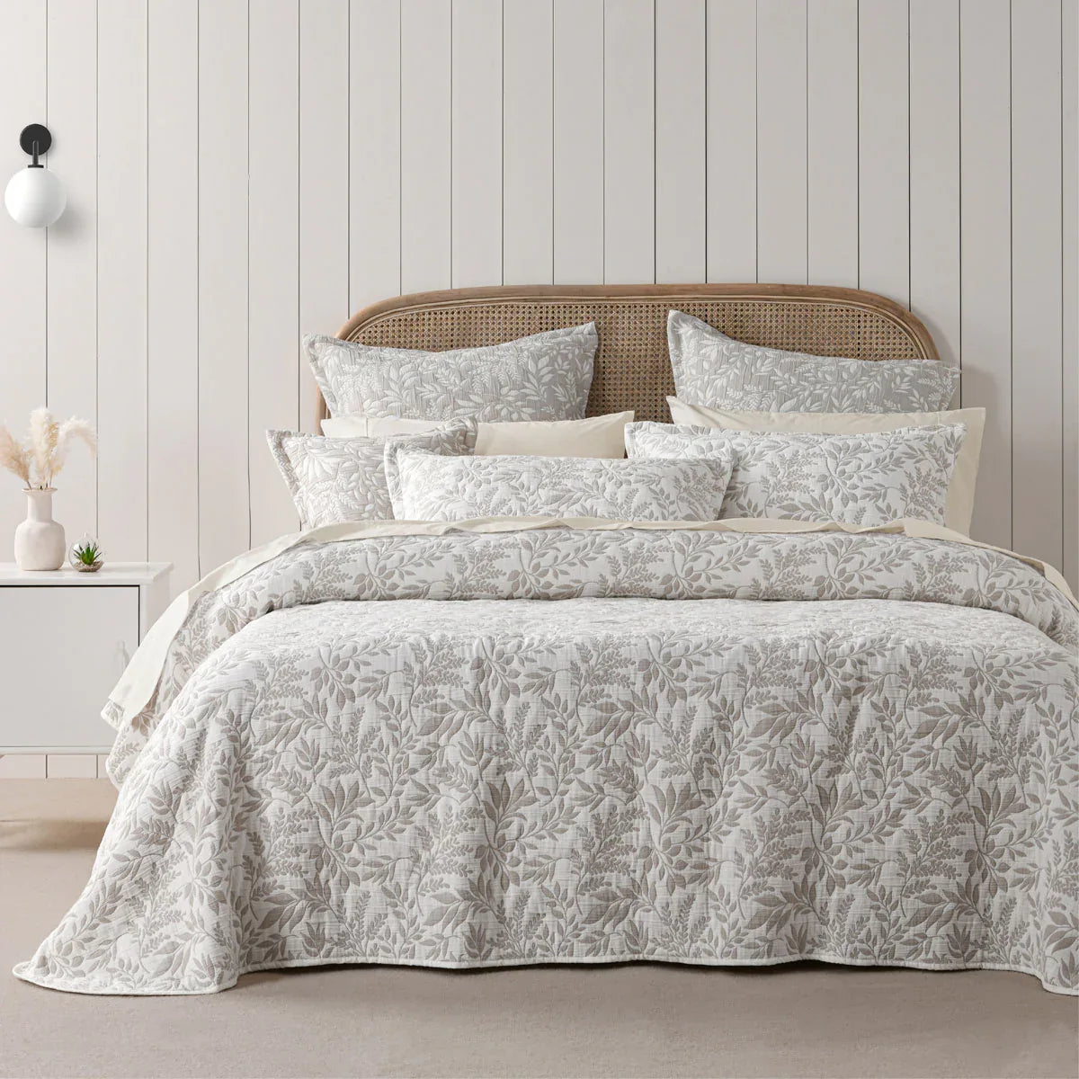 Bianca Ameila Stone Jacquard Quilted Foliage Bedspread Set Queen - Mekamart Australia