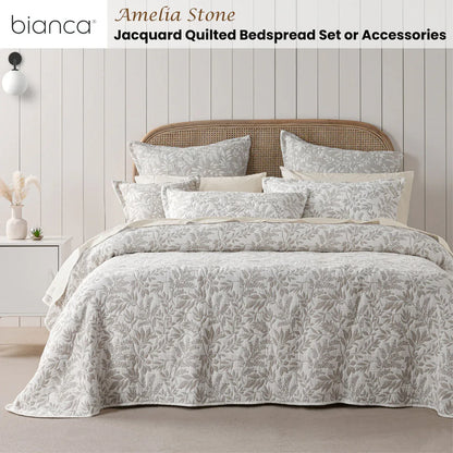 Bianca Ameila Stone Jacquard Quilted Foliage Bedspread Set Queen - Mekamart Australia