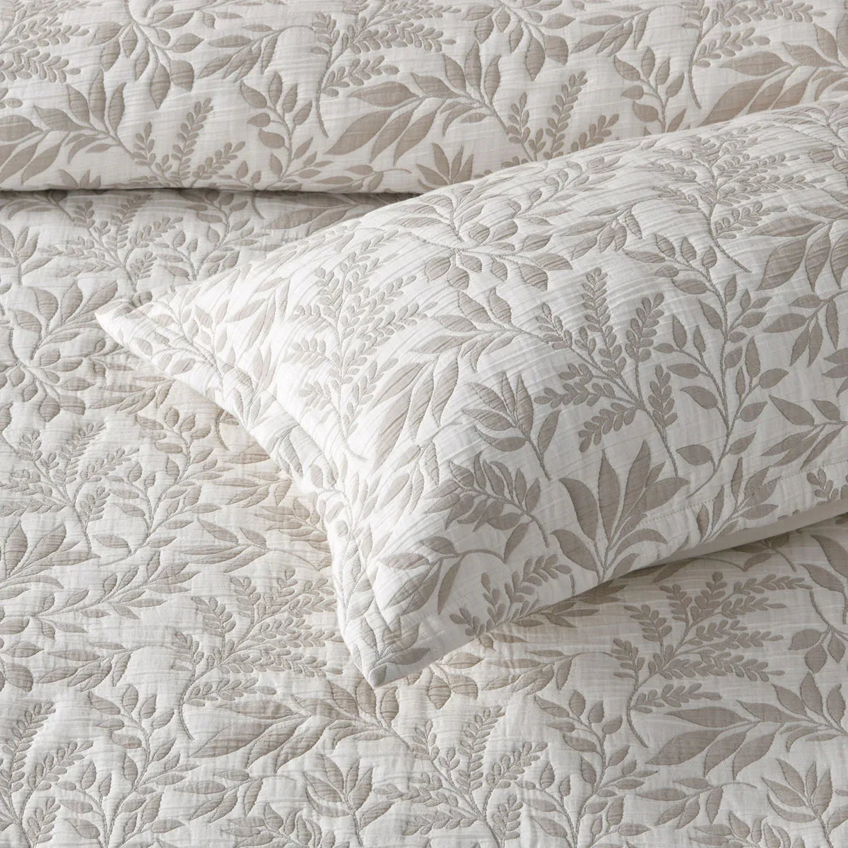 Bianca Ameila Stone Jacquard Quilted Foliage Bedspread Set Queen - Mekamart Australia