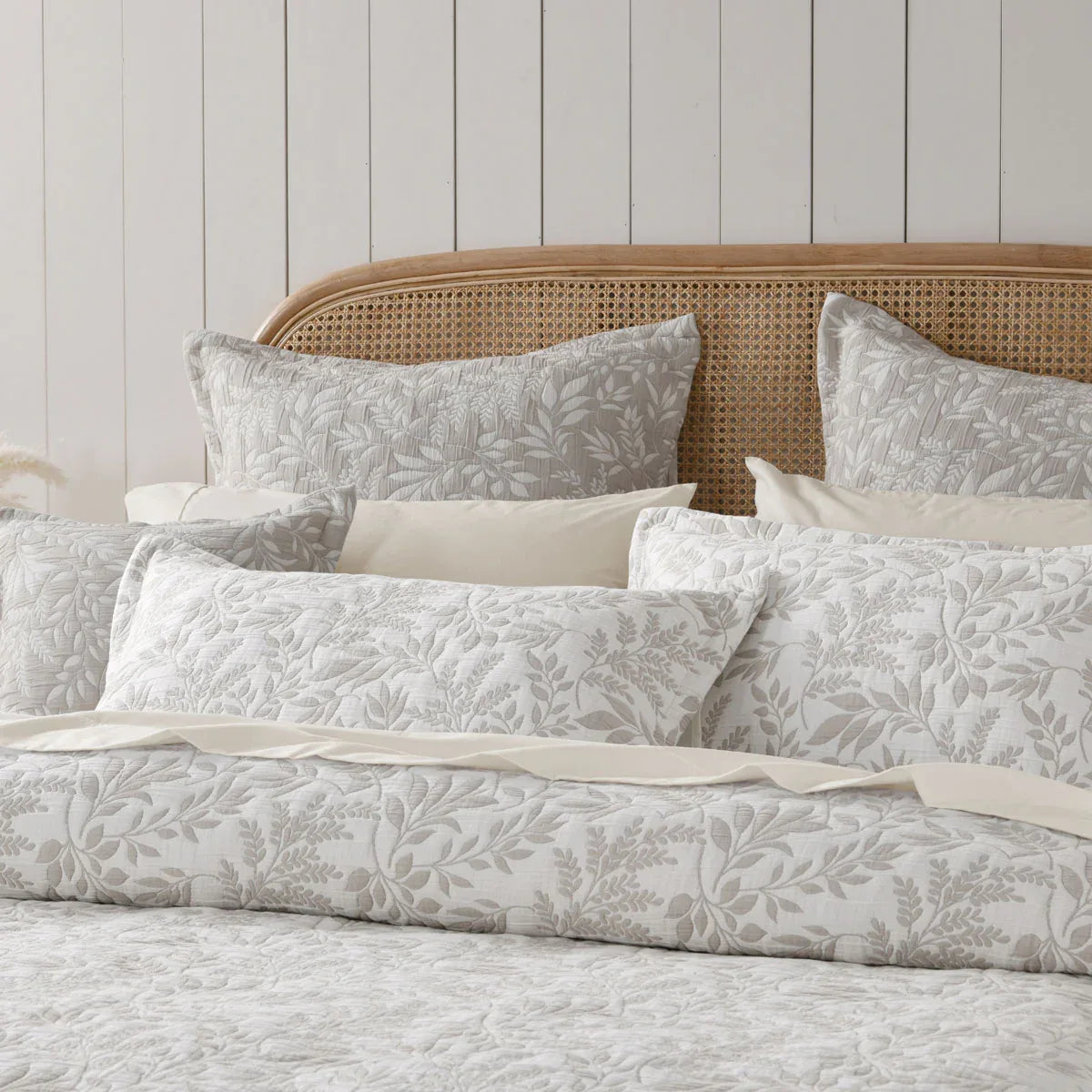Bianca Ameila Stone Jacquard Quilted Foliage Bedspread Set Super King - Mekamart Australia