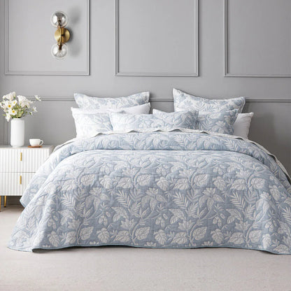 Bianca Laurieton Blue Jacquard Botanical Bedspread Set King - Mekamart Australia
