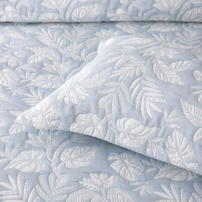 Bianca Laurieton Blue Jacquard Botanical Bedspread Set Queen - Mekamart Australia