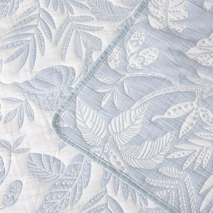 Bianca Laurieton Blue Jacquard Botanical Bedspread Set Queen - Mekamart Australia